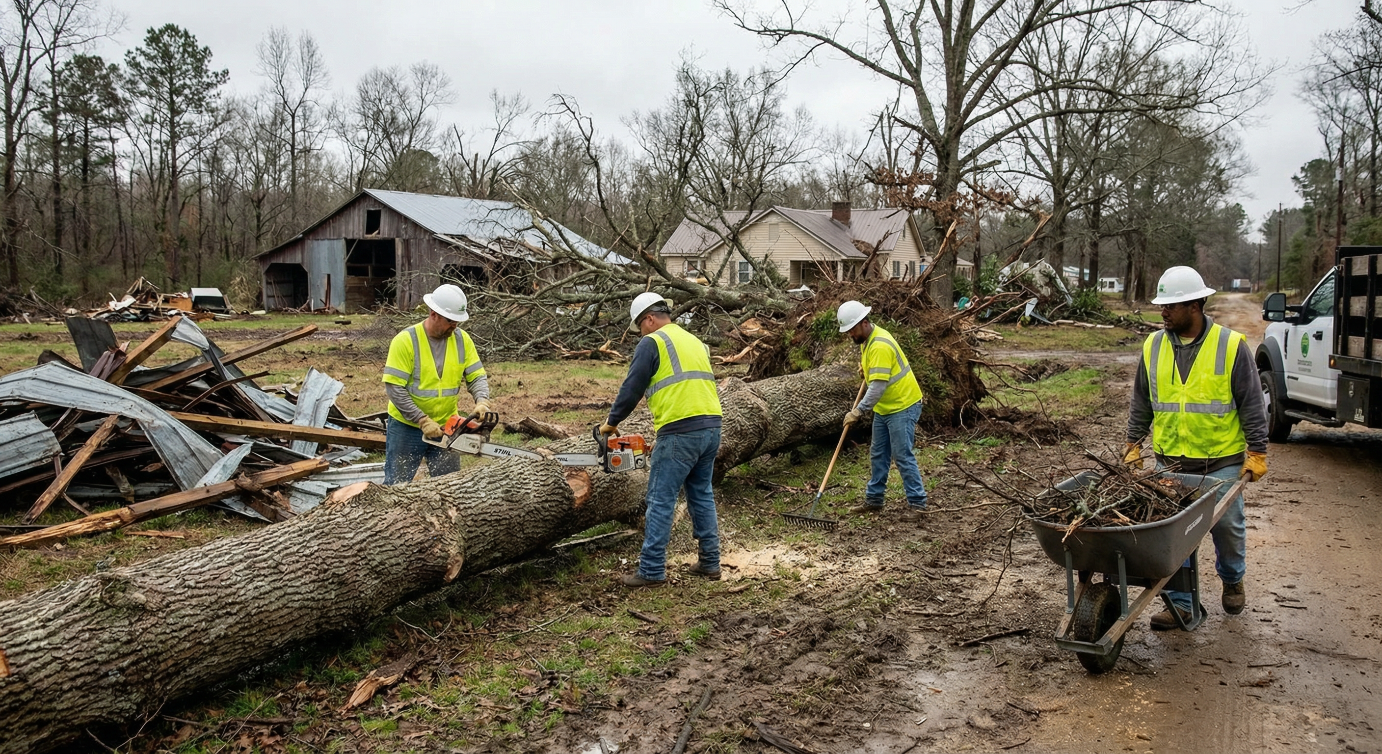 Crossett Disaster Cleanup crew working on storm damage
